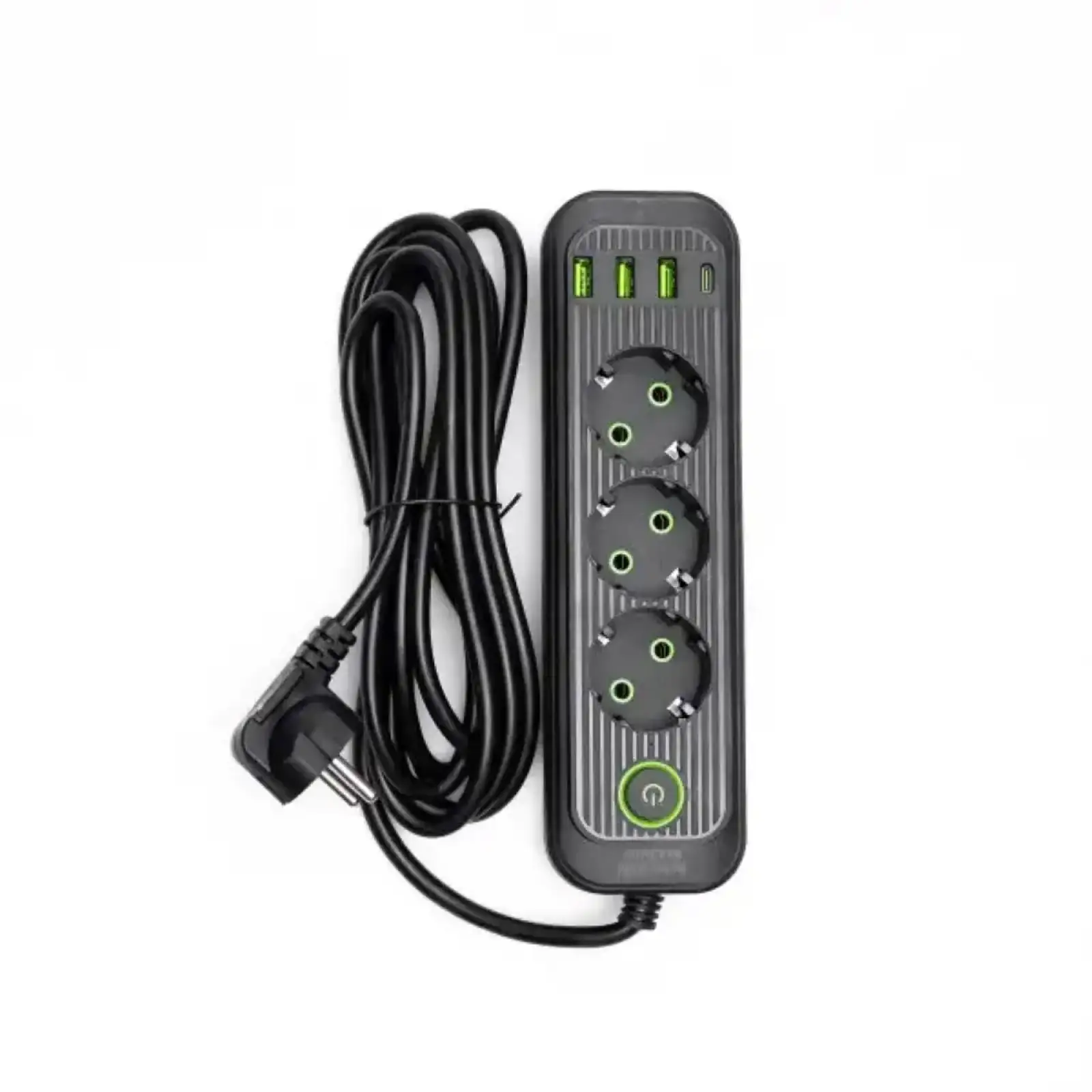 Мережевий фільтр чорний з вимикачем 3 розетки 3хUSB-A 1xUSB-C 3м HP-5-34 Yiwu UA