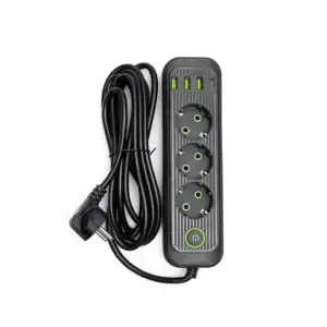 Мережевий фільтр чорний з вимикачем 3 розетки 3хUSB-A 1xUSB-C 3м HP-5-34 Yiwu UA