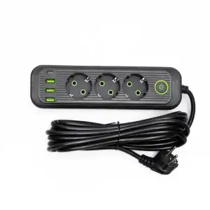 Мережевий фільтр-подовжувач 3 розетки 3хUSB-A 1xUSB-C 5м чорний HP-5-36 Yiwu UA