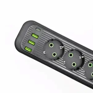 Мережевий фільтр-подовжувач 3 розетки 3хUSB-A 1xUSB-C 5м чорний HP-5-36 Yiwu UA
