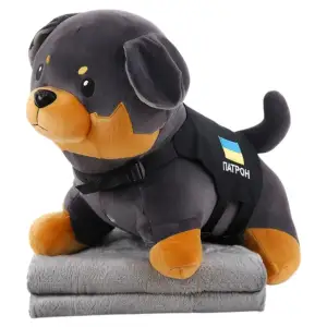Игрушка-подушка Пес Патрон с пледом 110x140 см серый с коричневым 509-6GB ТМ COLORFUL HOME UA