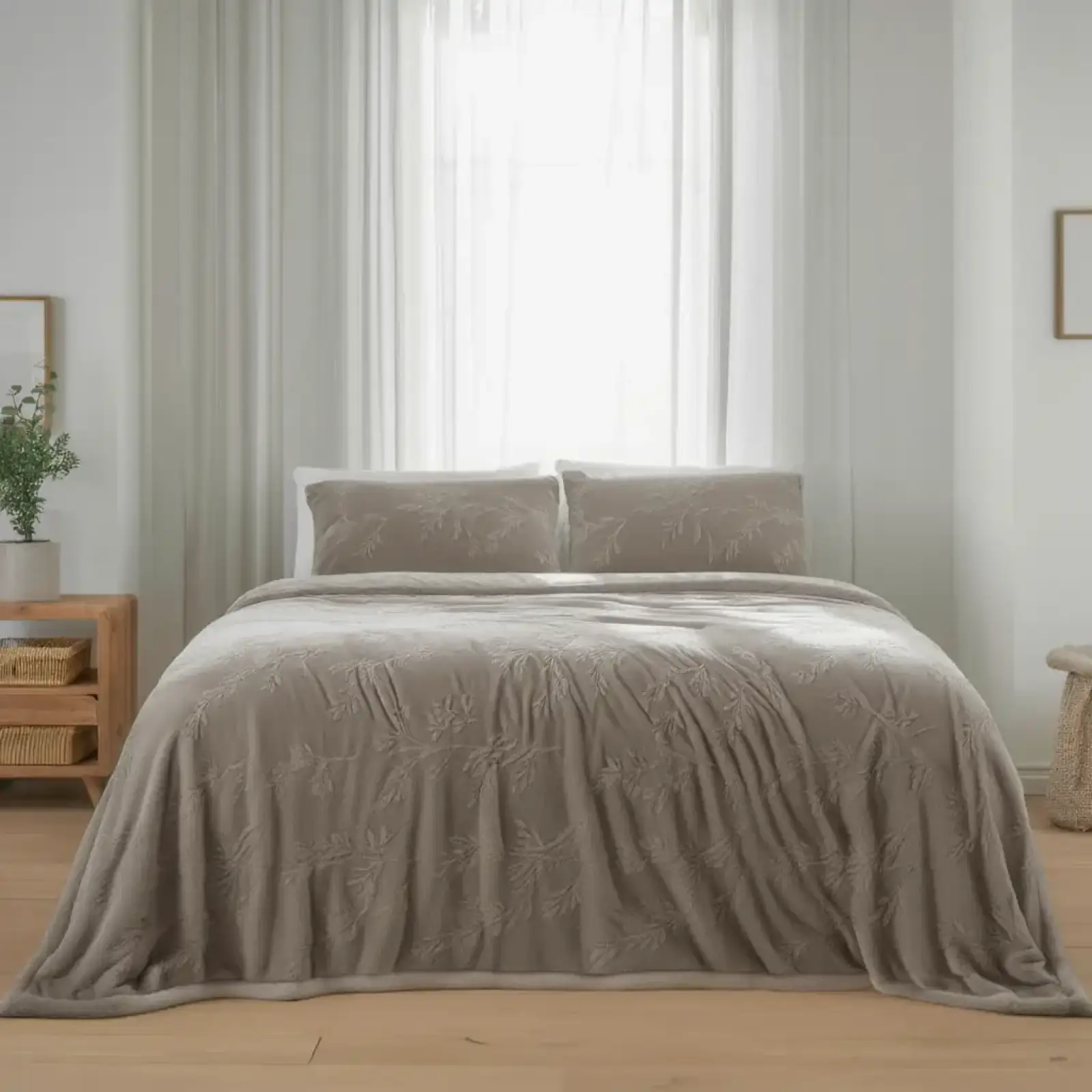 Покрывало на кровать 200×220 см плюшевое песочный 9089-20-60-8 Colorful Home UA