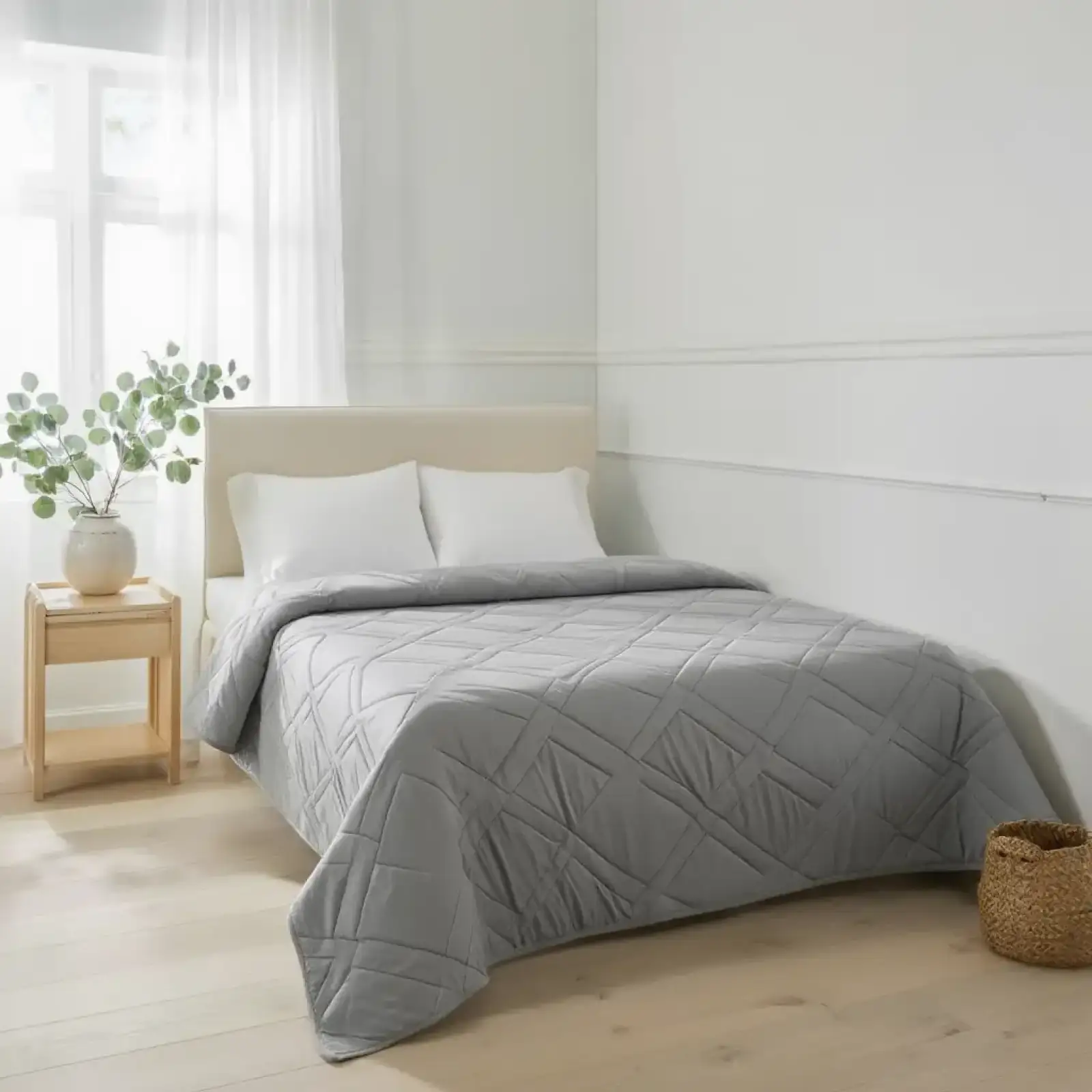 Покрывало на кровать стеганое 200×230 см хлопковое серый 505-24-18-1 Colorful Home UA