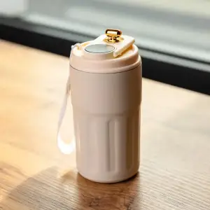 Термочашка Coffee 400 мл з ремінцем та датчиком температури, білий Yiwu HP-GM-2 UA