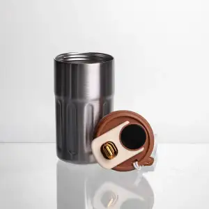 Термочашка Coffee 400 мл з ремінцем та датчиком температури, коричневий Yiwu HP-GM-1 UA