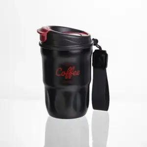 Термочашка "Coffee" 400 мл с ремешком и откидной крышкой-клапаном, черный Yiwu HP-GM-17 UA