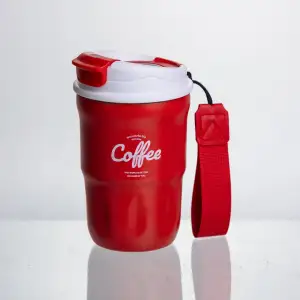 Термочашка "Coffee" 400 мл с ремешком и откидной крышкой-клапаном, красный Yiwu HP-GM-18 UA