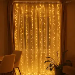 Новорічна гірлянда кімнатна штора роса Хвойна лапа 3х3 м 600 LED Жовте світло D600LED3MY Garlando UA
