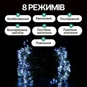 Гирлянда Конский хвост Мишура 1800 LED 20 нитей 3 м зеленая, белый GarlandoPro D1800L3MGW UA