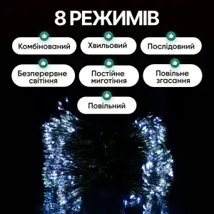 Гірлянда Кінський хвіст Мішура 640 LED 16 ниток 2 м зелена, білий GarlandoPro D640L2MGW UA
