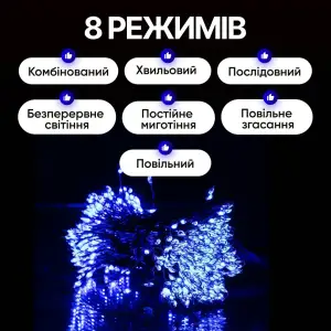 Гирлянда Конский хвост Мишура 640 LED 16 нитей 2 м зеленая синий GarlandoPro D640L2MGBL UA