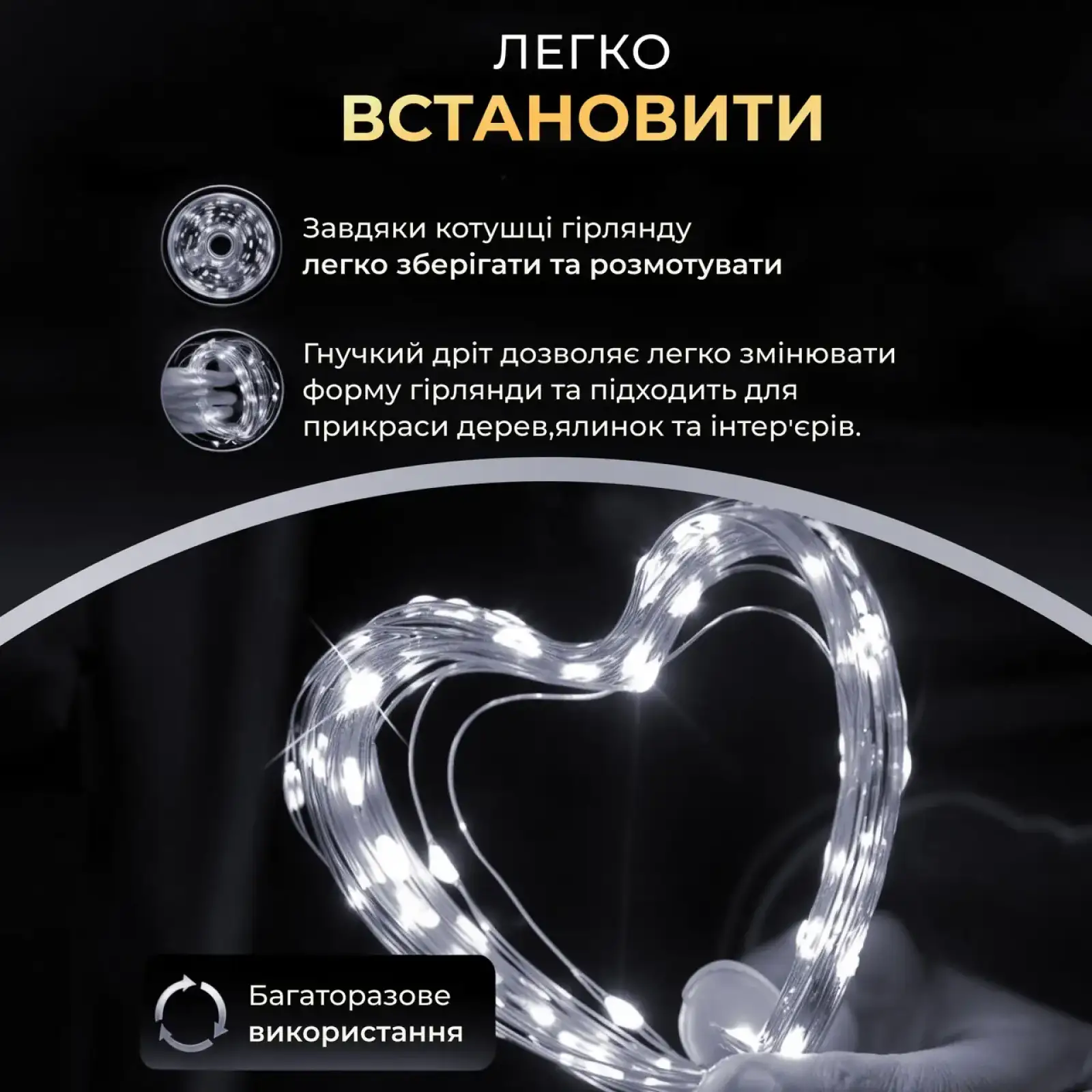 Гірлянда роса 10 метрів USB на 100 led світлодіодів крапля на зеленому дроті біла USB100L10MGW Garlando UA
