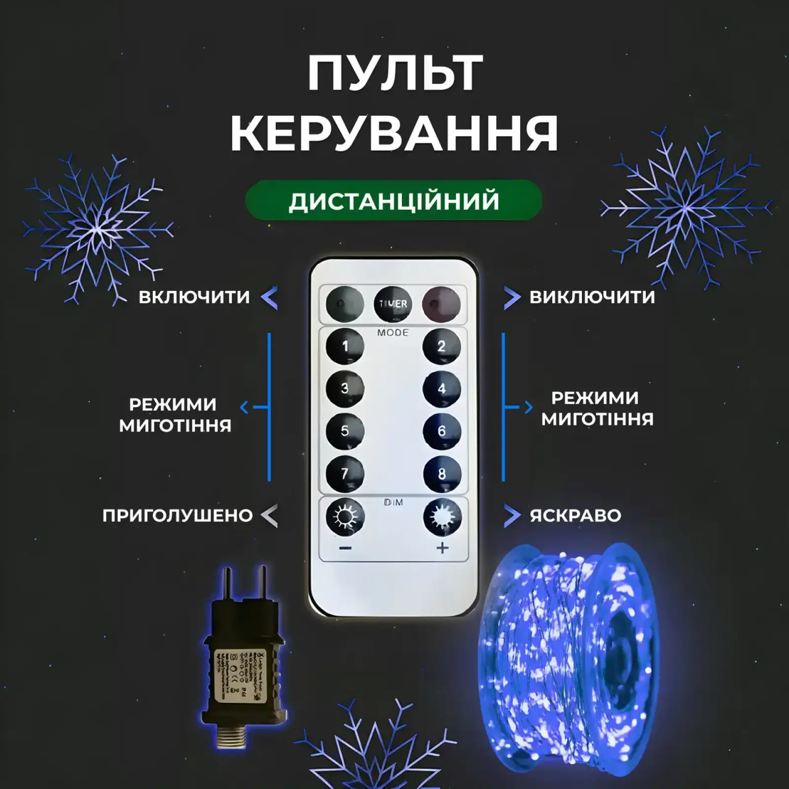 Гірлянда роса на пульті 50 метрів на 500 led світлодіодів крапля на білому дроті синя 500L50MWBL Garlando UA