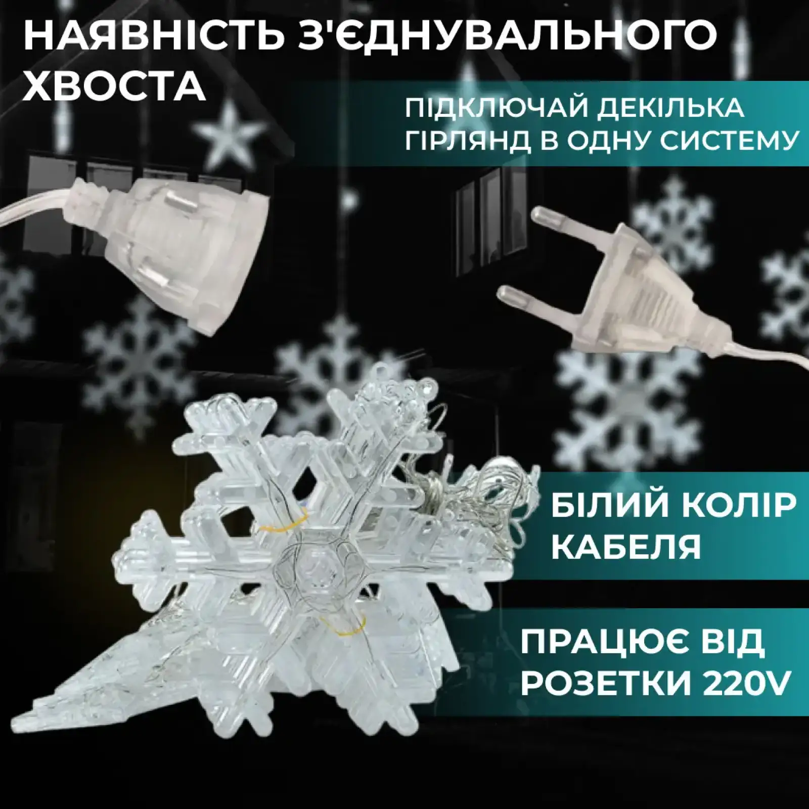 Гирлянда светодиодная штора GarlandoPro снежинка и звезда 12 фигур 3х1м гирлянда звезда Белый 1733064W UA