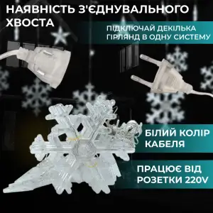 Гирлянда светодиодная штора GarlandoPro снежинка и звезда 12 фигур 3х1м гирлянда звезда Белый 1733064W UA
