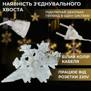 Гирлянда светодиодная штора GarlandoPro снежинка и звезда 12 фигур 3х1м гирлянда звезда Желтый 1733063Y UA