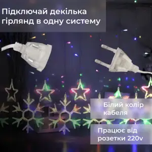 Гирлянда штора 3х0,9 м снежинка звезда на 145 LED лампочек светодиодная 10 шт 1733065ML Garlando UA