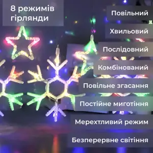 Гирлянда штора 3х0,9 м снежинка звезда на 145 LED лампочек светодиодная 10 шт 1733065ML Garlando UA
