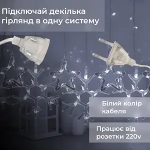 Гирлянда штора 3х0,9 м снежинка звезда на 145 LED лампочек светодиодная 10 шт Белый 1733067W Garlando UA