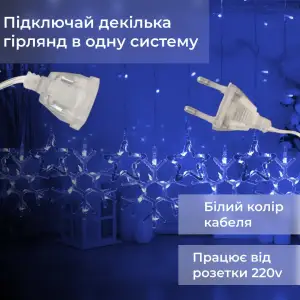 Гирлянда штора 3х0,9 м снежинка звезда на 145 LED лампочек светодиодная 10 шт Синий 1733066BL Garlando UA