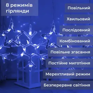 Гирлянда штора 3х0,9 м снежинка звезда на 145 LED лампочек светодиодная 10 шт Синий 1733066BL Garlando UA