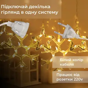 Гирлянда штора 3х0,9 м снежинка звезда на 145 LED лампочек светодиодная 10 шт Желтый 1733068Y Garlando UA