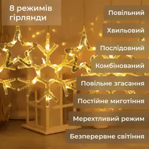 Гирлянда штора 3х0,9 м снежинка звезда на 145 LED лампочек светодиодная 10 шт Желтый 1733068Y Garlando UA