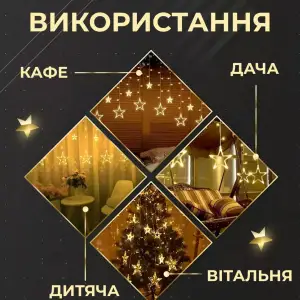 Гирлянда штора светодиодная GarlandoPro звезда и елка 120LED 3х0,9 м 8 режимов Желтый 1733072Y UA