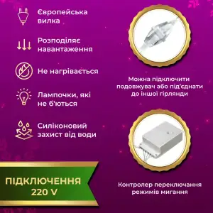 Гірлянда штора 3х2 м 144 LED світлодіодна мідний провід 16 ниток ZWM2320LEDML Garlando UA