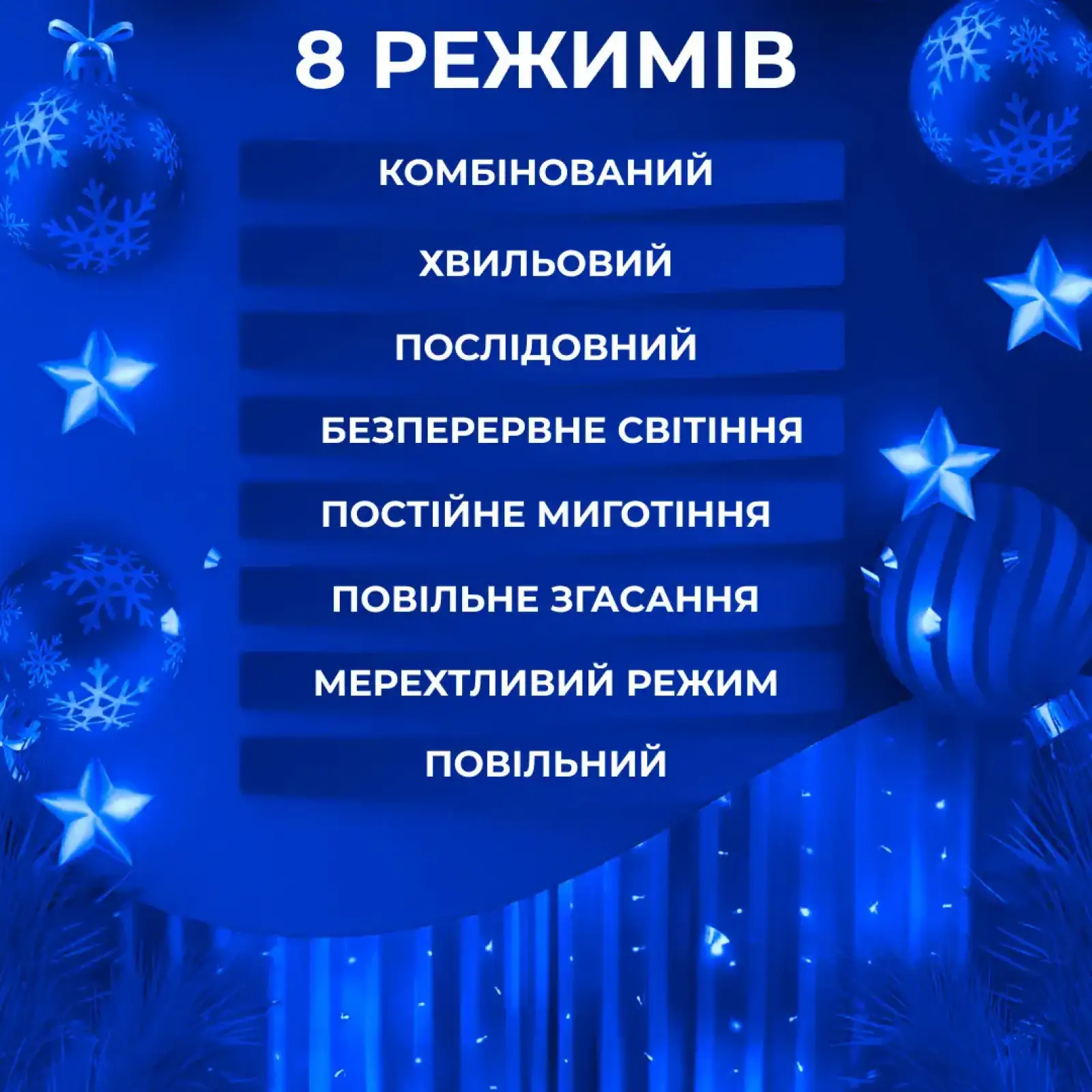 Гірлянда штора світлодіодна GarlandoPro Роса 200LED 3х2м 10 ліній 8 режимів гірлянда крапля роси Синій 173302BL UA