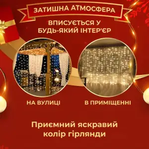 Гірлянда штора світлодіодна GarlandoPro Роса 200LED 3х2м 10 ліній 8 режимів гірлянда крапля роси Жовтий 173304Y UA