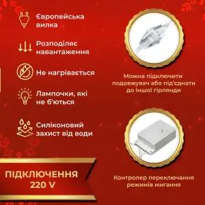 Гірлянда штора світлодіодна GarlandoPro Роса 200LED 3х2м 10 ліній 8 режимів гірлянда крапля роси Жовтий 173304Y UA