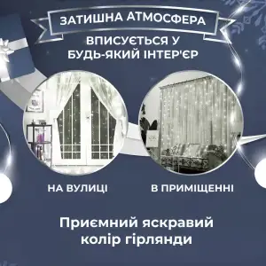 Гирлянда штора светодиодная GarlandoPro 200LED Роса 3х3м 8 режимов 10 нитей гирлянда роса на ёлке Белый 173307W UA