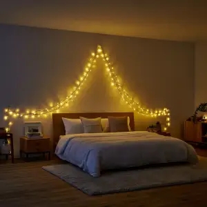 Новорічна гірлянда кімнатна нитка 14 м 160 LED чорний провід Жовтий W160LED16MBY Garlando UA
