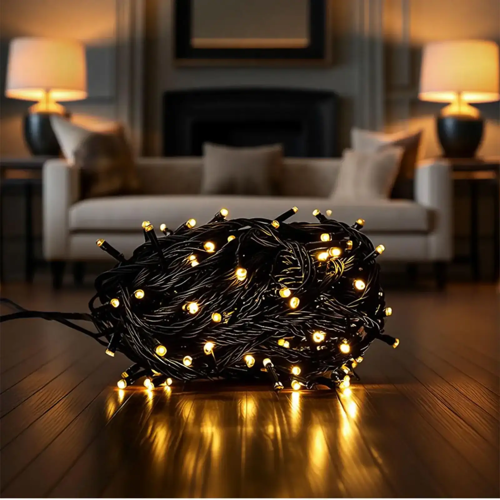 Новорічна гірлянда кімнатна нитка 22 м 220 LED чорний провід Жовтий W220LED22MBY Garlando UA