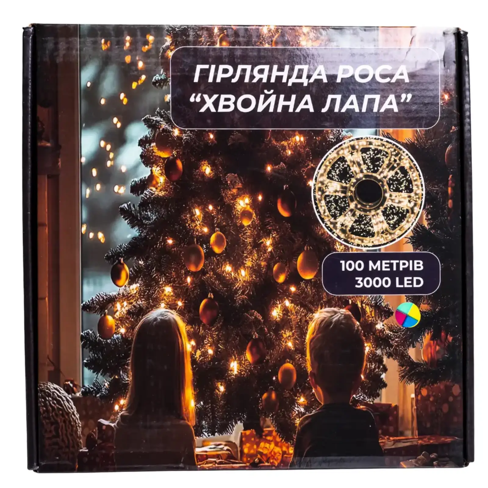 Новорічна гірлянда кімнатна роса 100 м 3000 LED Хвойна лапа зелений провід Мультиколір D3000L100MGML Garlando UA