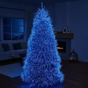 Новорічна гірлянда кімнатна роса Хвойна лапа 50 м 1500 LED зелений провід Синє сяйво D1500L50MGBL Garlando UA