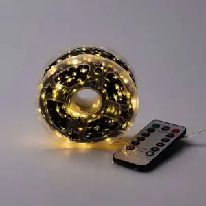 Новорічна гірлянда кімнатна Роса з пультом 100 м 1000 LED нитка зелений провід Жовте сяйво 1000L100MGY Garlando UA