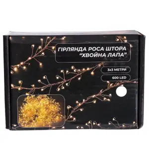 Новогодняя гирлянда комнатная штора роса Хвойная лапа 3х3 м 600 LED Белый свет D600LED3MW Garlando UA