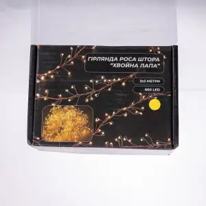 Новорічна гірлянда кімнатна штора роса Хвойна лапа 3х3 м 600 LED Жовте світло D600LED3MY Garlando UA