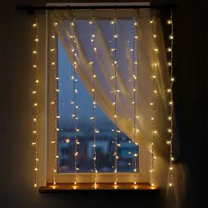 Новорічна гірлянда штора 1,5х1,5 м 64 LED кімнатна гірлянда білий провід Жовте світло ZWM1564LEDY Garlando UA