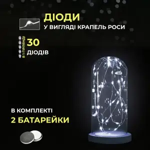 Світлодіодна гірлянда Роса 3 метри на батарейках 30 led нитка на зеленому дроті біла 30L3MGW Garlando UA