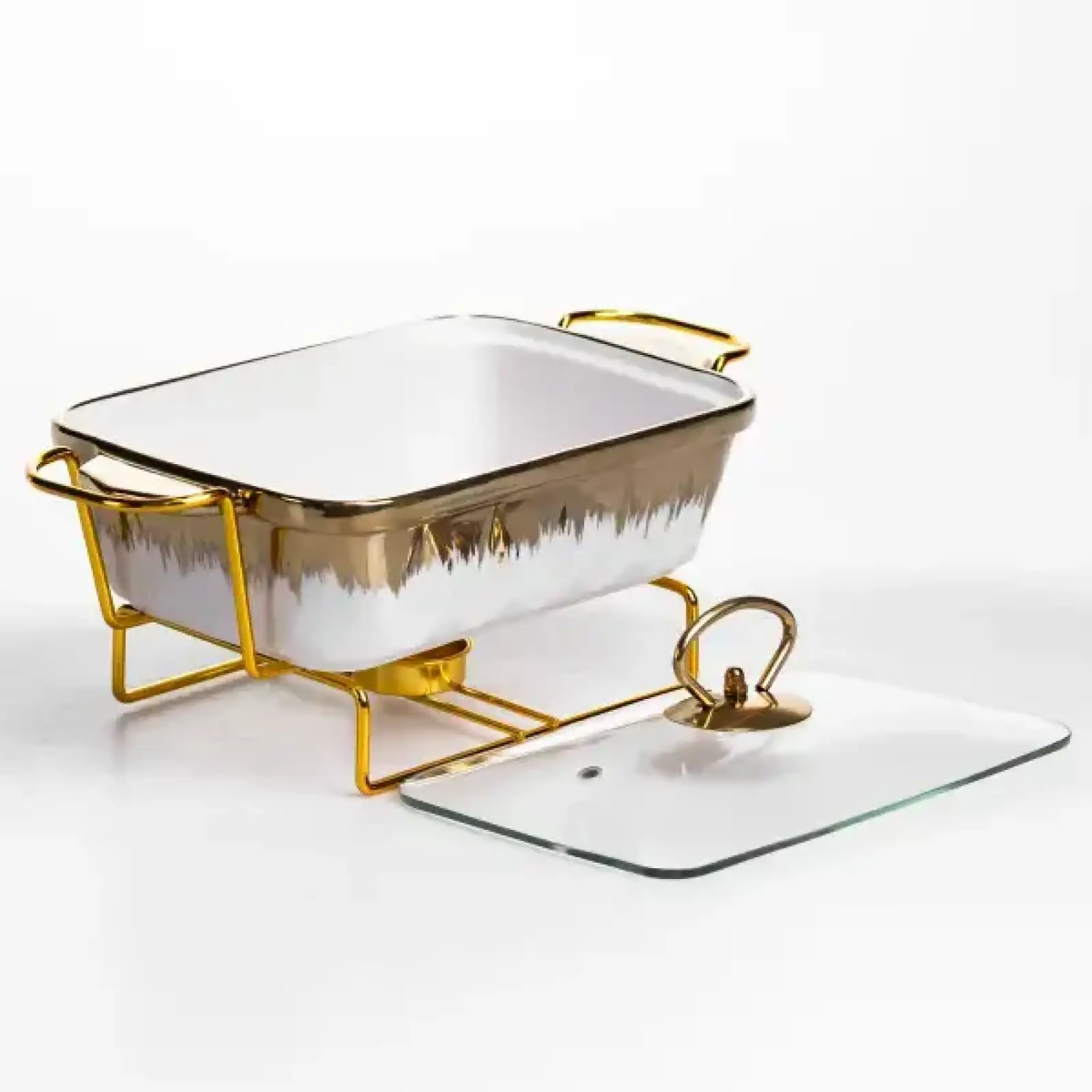 Мармитница фарфоровая 1 л прямоугольная на металлической подставке 31х16х11 см ML789-11 Yiwu UA