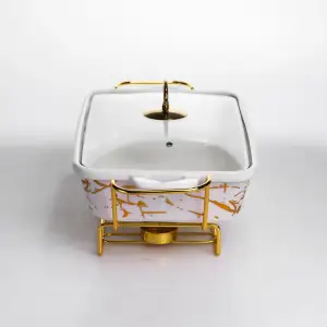 Мармитница фарфоровая прямоугольная на металлической подставке 35.5х19х15.5 см LT-3PCS-13 Yiwu UA