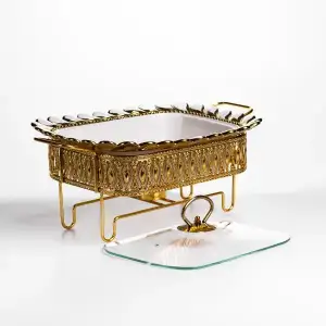 Мармитница фарфоровая Tiffany 1 л квадратная на металлической подставке 28х23х7 см SX42-1 Yiwu UA