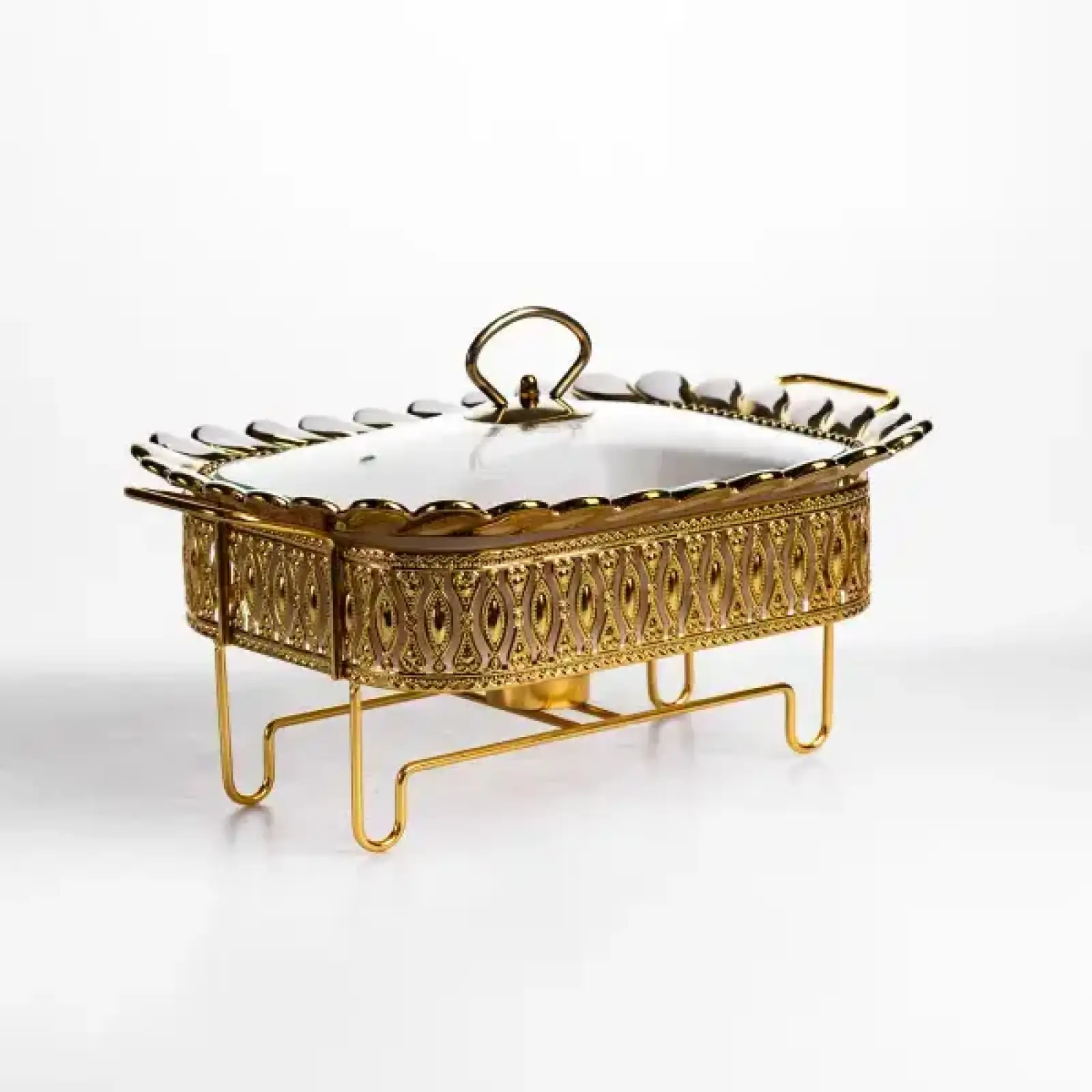 Мармитница фарфоровая Tiffany 1 л квадратная на металлической подставке 28х23х7 см SX42-1 Yiwu UA