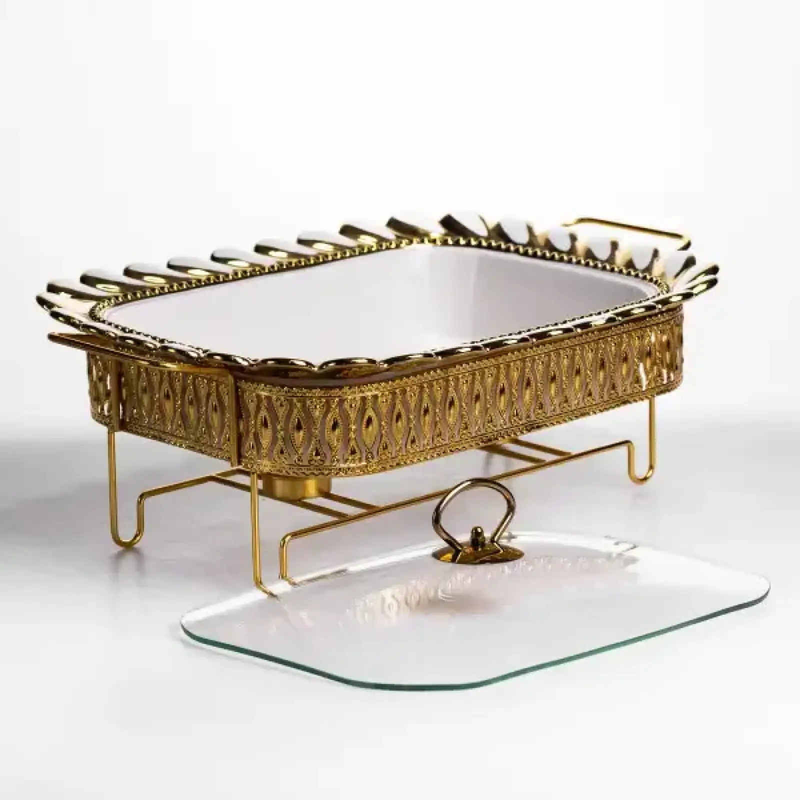 Мармитница фарфоровая Tiffany 2 л квадратная на металлической подставке 38х30х7 см SX42-3 Yiwu UA