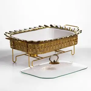 Мармитница фарфоровая Tiffany 2 л квадратная на металлической подставке 38х30х7 см SX42-3 Yiwu UA