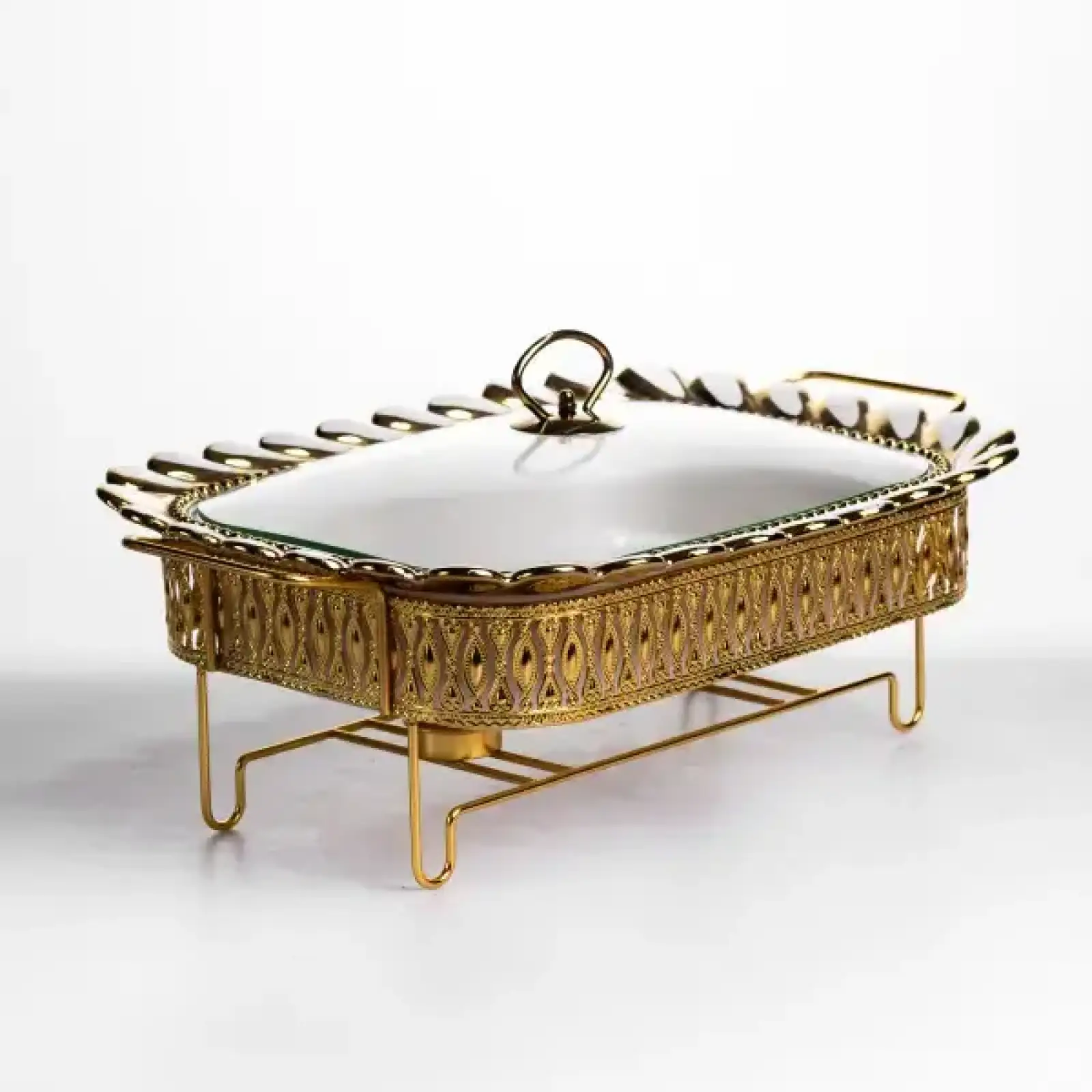 Мармитница фарфоровая Tiffany 2 л квадратная на металлической подставке 38х30х7 см SX42-3 Yiwu UA