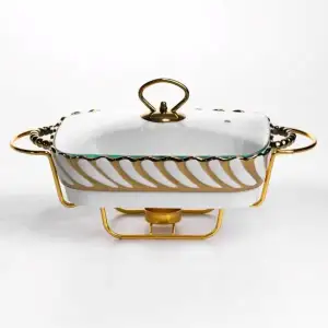 Мармитница фарфоровая Tiffany 1 л на металлической подставке с подогревом 28х23х7 см SG-428-11 Yiwu UA